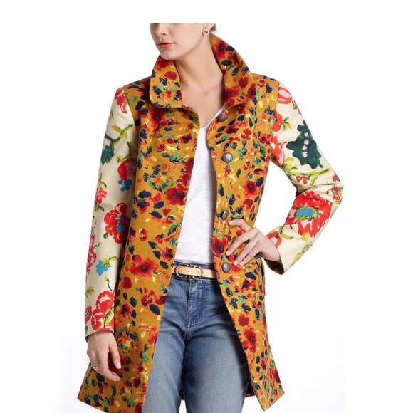 Anthropologie Elevenses Long Button Floral Printed Leopardlily Jacket Coat - Picture 2 of 7